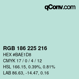 Código de color: RGB 186 225 216 | qconv.com
