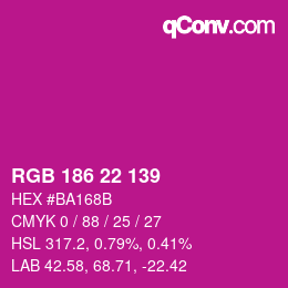 カラーコード: RGB 186 22 139 | qconv.com