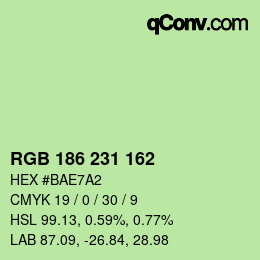 Color code: RGB 186 231 162 | qconv.com