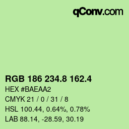 カラーコード: RGB 186 234.8 162.4 | qconv.com