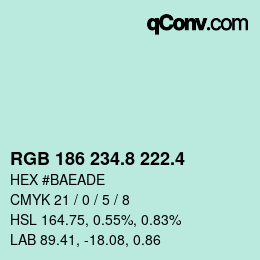 カラーコード: RGB 186 234.8 222.4 | qconv.com