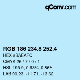 カラーコード: RGB 186 234.8 252.4 | qconv.com