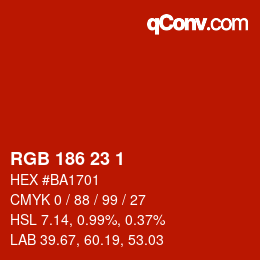 Color code: RGB 186 23 1 | qconv.com