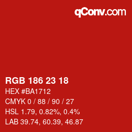Color code: RGB 186 23 18 | qconv.com