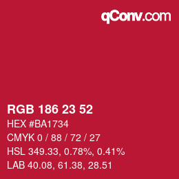 Color code: RGB 186 23 52 | qconv.com