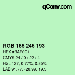 Color code: RGB 186 246 193 | qconv.com