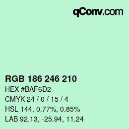 Color code: RGB 186 246 210 | qconv.com