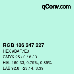 カラーコード: RGB 186 247 227 | qconv.com