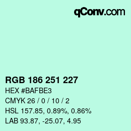Color code: RGB 186 251 227 | qconv.com
