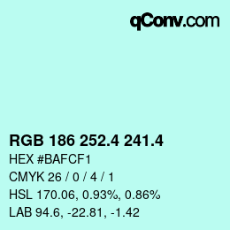 カラーコード: RGB 186 252.4 241.4 | qconv.com