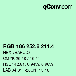 カラーコード: RGB 186 252.8 211.4 | qconv.com