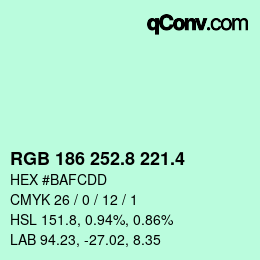 カラーコード: RGB 186 252.8 221.4 | qconv.com
