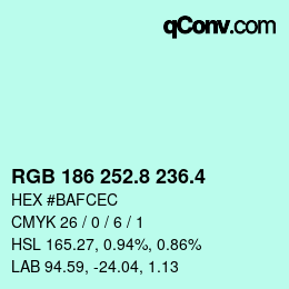 カラーコード: RGB 186 252.8 236.4 | qconv.com