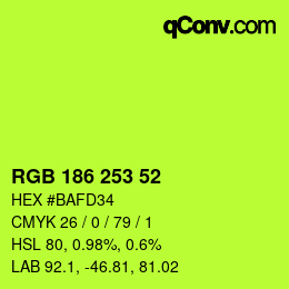 Color code: RGB 186 253 52 | qconv.com