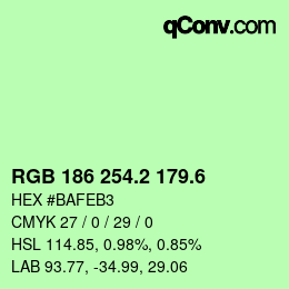 カラーコード: RGB 186 254.2 179.6 | qconv.com