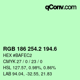 カラーコード: RGB 186 254.2 194.6 | qconv.com