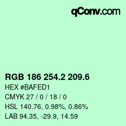カラーコード: RGB 186 254.2 209.6 | qconv.com