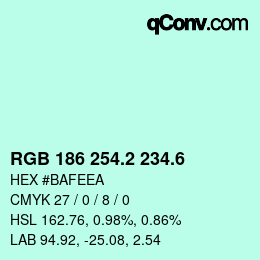 カラーコード: RGB 186 254.2 234.6 | qconv.com