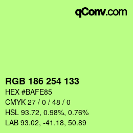 カラーコード: RGB 186 254 133 | qconv.com
