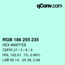 Código de color: RGB 186 255 235 | qconv.com