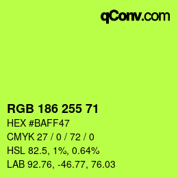Color code: RGB 186 255 71 | qconv.com