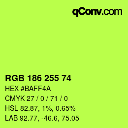 Color code: RGB 186 255 74 | qconv.com
