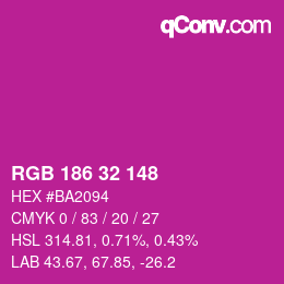 Color code: RGB 186 32 148 | qconv.com