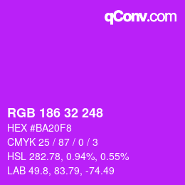 カラーコード: RGB 186 32 248 | qconv.com