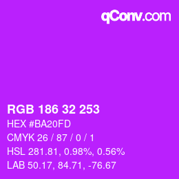 Color code: RGB 186 32 253 | qconv.com