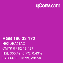 カラーコード: RGB 186 33 172 | qconv.com