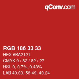 Color code: RGB 186 33 33 | qconv.com