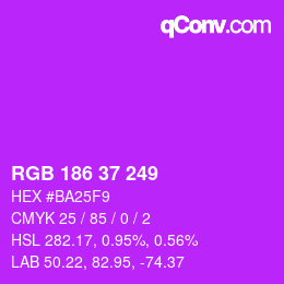 Color code: RGB 186 37 249 | qconv.com