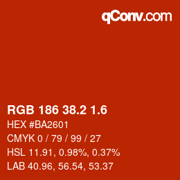 カラーコード: RGB 186 38.2 1.6 | qconv.com