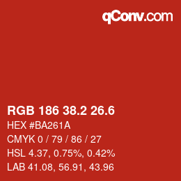 カラーコード: RGB 186 38.2 26.6 | qconv.com