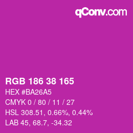 颜色代码: RGB 186 38 165 | qconv.com