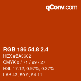 カラーコード: RGB 186 54.8 2.4 | qconv.com