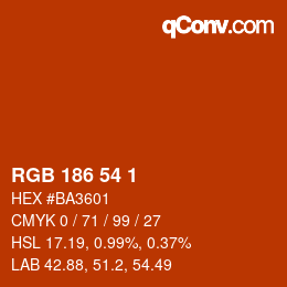 Color code: RGB 186 54 1 | qconv.com