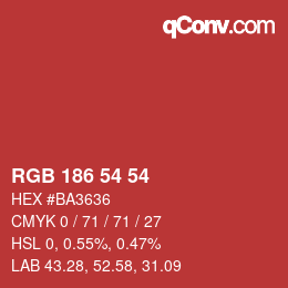 Color code: RGB 186 54 54 | qconv.com