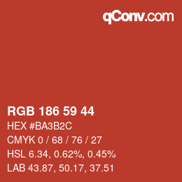 颜色代码: RGB 186 59 44 | qconv.com