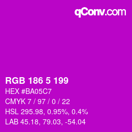 颜色代码: RGB 186 5 199 | qconv.com