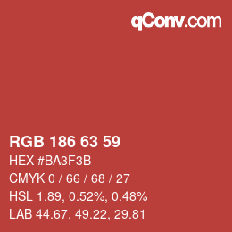 颜色代码: RGB 186 63 59 | qconv.com