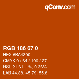 Color code: RGB 186 67 0 | qconv.com