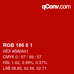 Color code: RGB 186 6 1 | qconv.com