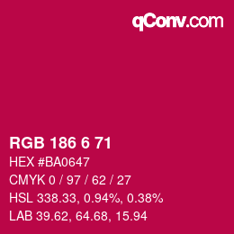Color code: RGB 186 6 71 | qconv.com