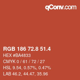 カラーコード: RGB 186 72.8 51.4 | qconv.com