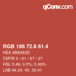 カラーコード: RGB 186 72.8 61.4 | qconv.com