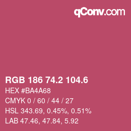 カラーコード: RGB 186 74.2 104.6 | qconv.com