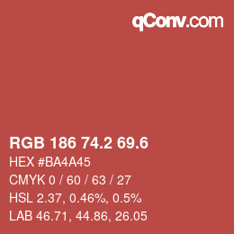 カラーコード: RGB 186 74.2 69.6 | qconv.com