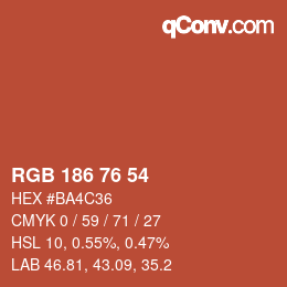 Color code: RGB 186 76 54 | qconv.com