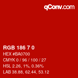 Color code: RGB 186 7 0 | qconv.com